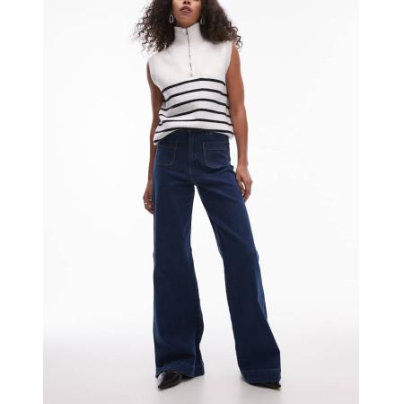 & Other Stories Flared jeans met hoge taille en opgestikte zakken in blauwe wassing