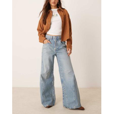 Free People Eden Ruimvallende flared jeans met hoge taille in mid-wash blauw