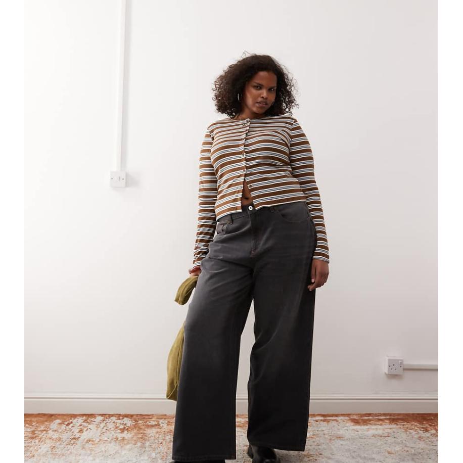 COLLUSION Plus Jeans met wijde pijpen en donkere wassing-Zwart Zwart