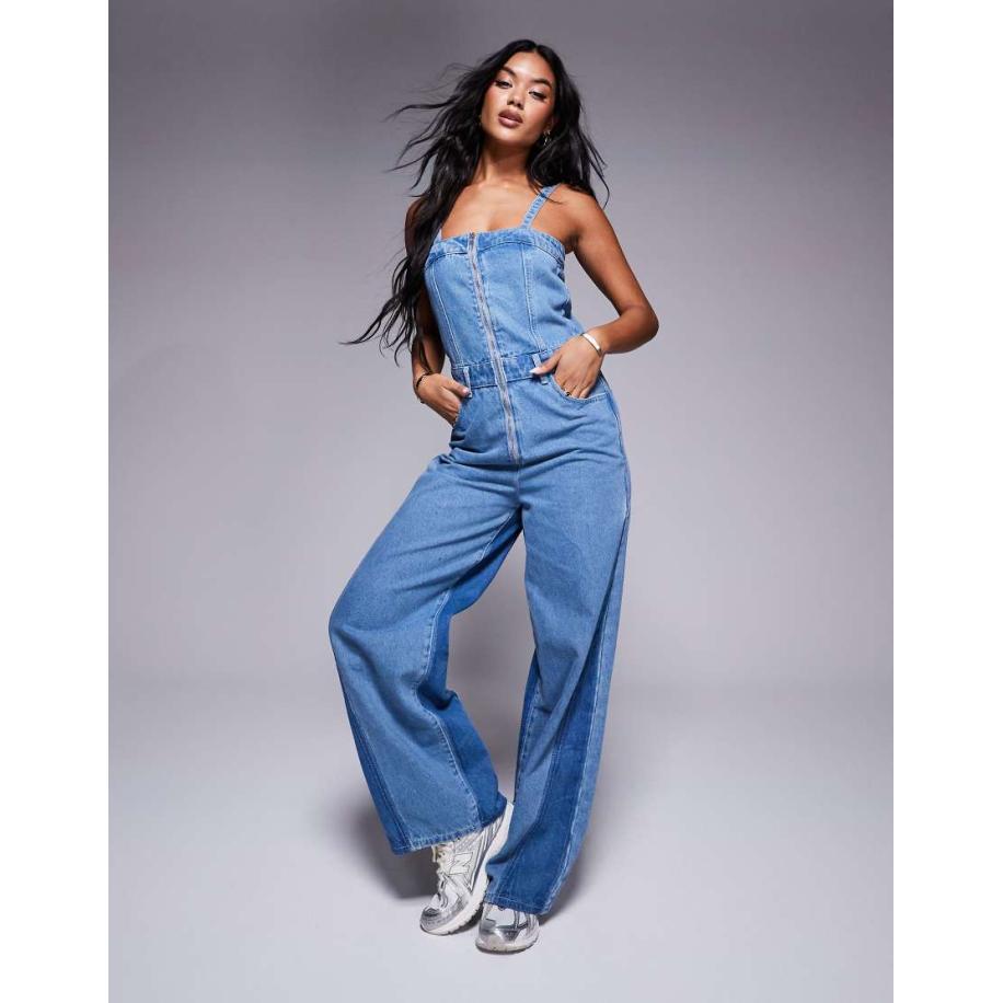 Liquor N Poker Jumpsuits met wijde pijpen en dunne bandjes in lichtblauw multi-Veelkleurig Multicolor