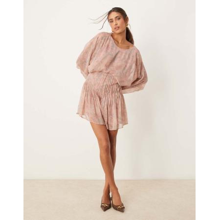 ASOS DESIGN Playsuit met geplooid lijfje en drapering op de rug in bloemenprint-Veelkleurig