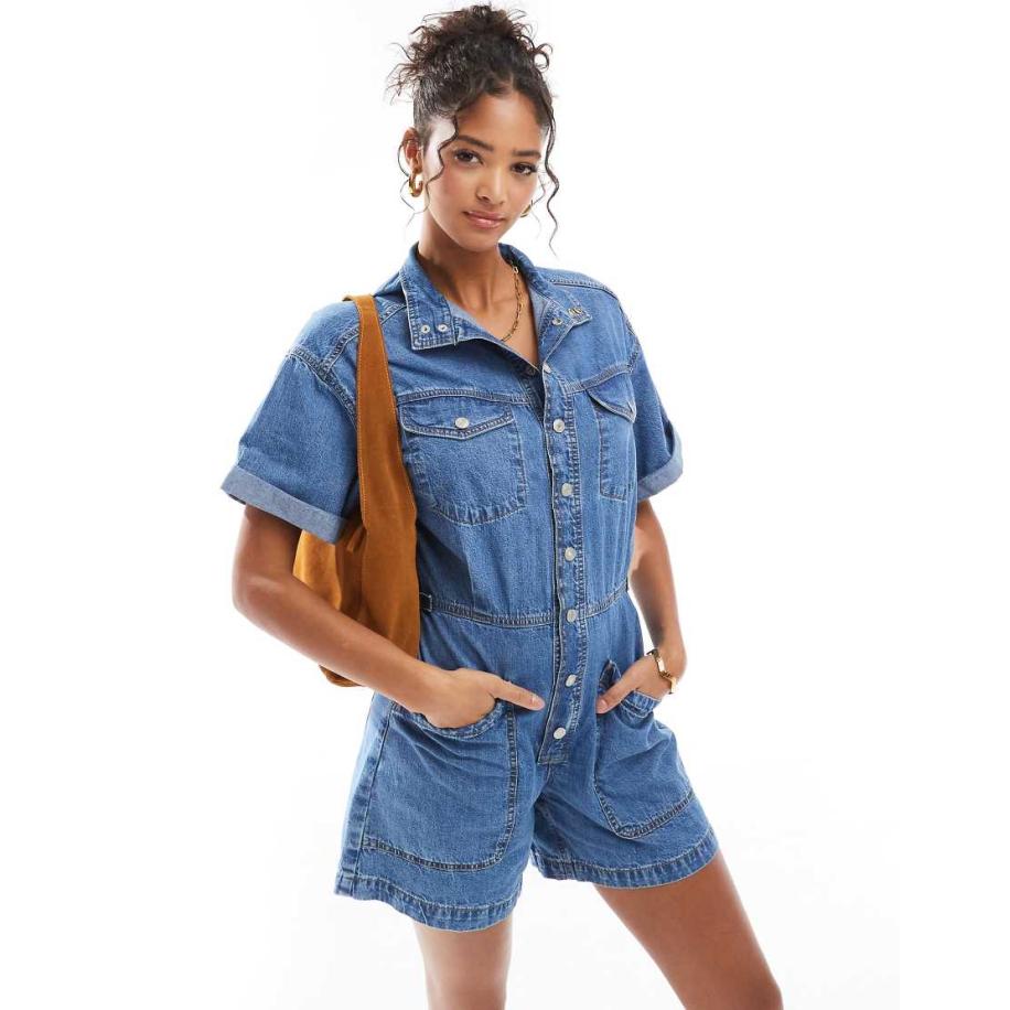 Levi's Korte denim playsuit in middenblauw Blauw