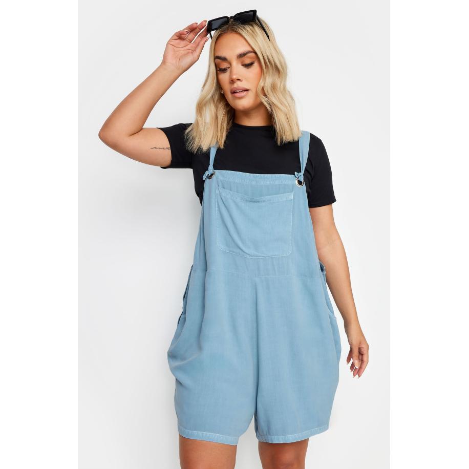 Yours Limited Collection Denim Tuinbroek In Lichtblauwsize 52 Blauw