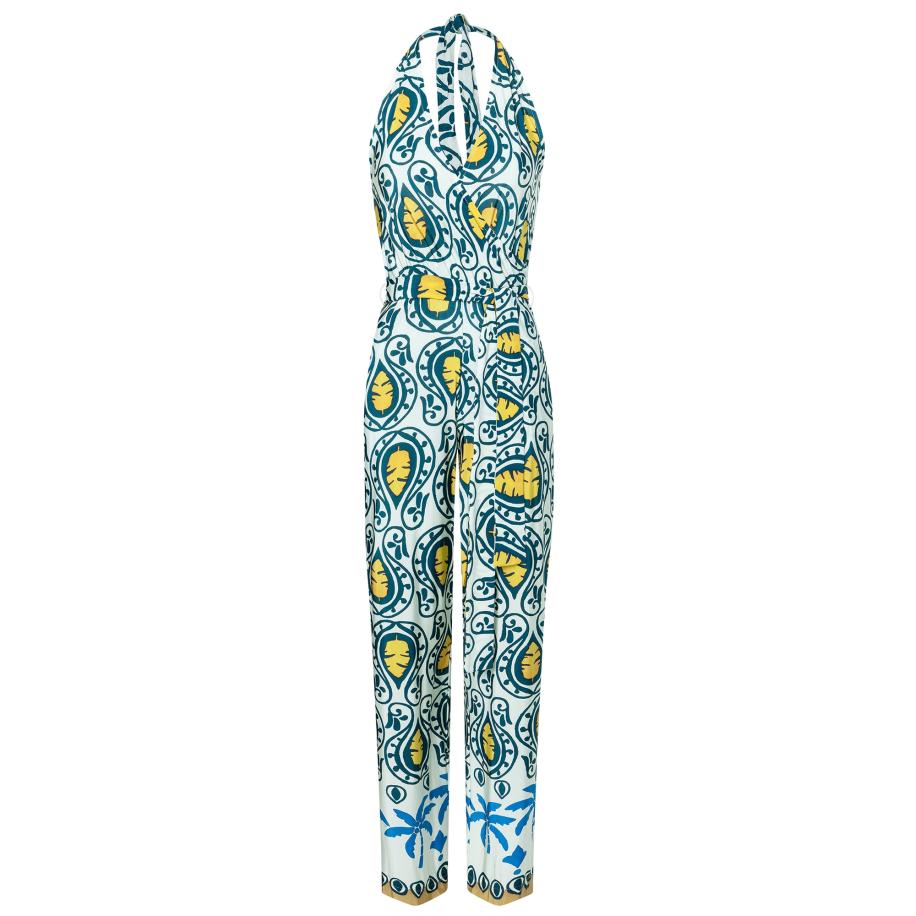 Ana Alcazar Ana Alcazar Jumpsuit Winora blauw / citroengeel / wit -