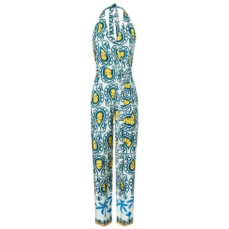 Ana Alcazar Ana Alcazar Jumpsuit Winora blauw / citroengeel / wit