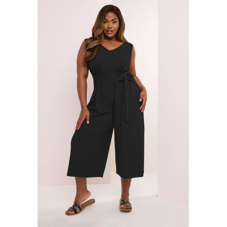 Yours Jumpsuit Zonder Mouwen Met Textuur En Wijde Pijpen In Zwart Size 66-68 Zwart