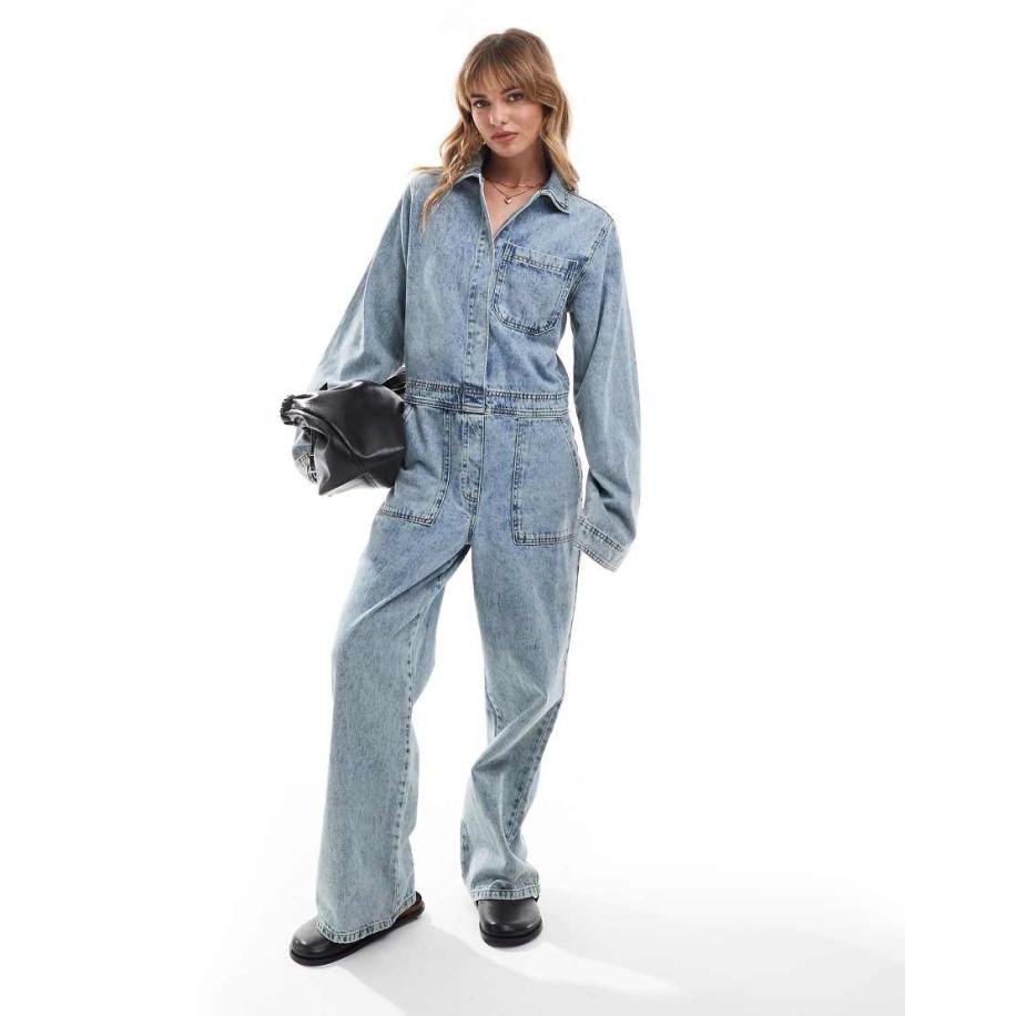 ASOS DESIGN Denim overall in midblauwe wassing Blauw