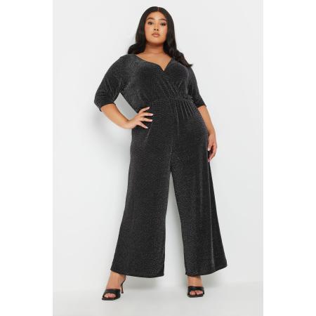 Yours Jumpsuit Met Omslag En Wijde Pijpen In Metallic Zwart Size 58-60
