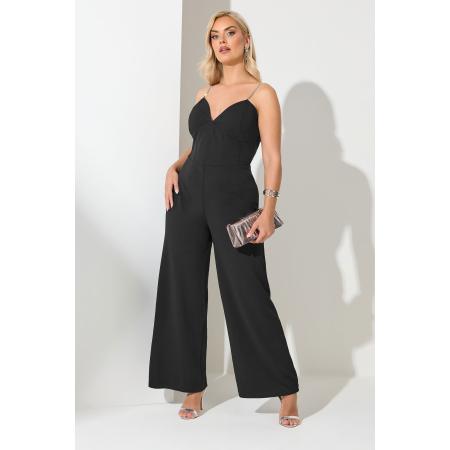 Yours London Jumpsuit Met Korset En Bandjes Met Diamantjes In Zwart Size 52