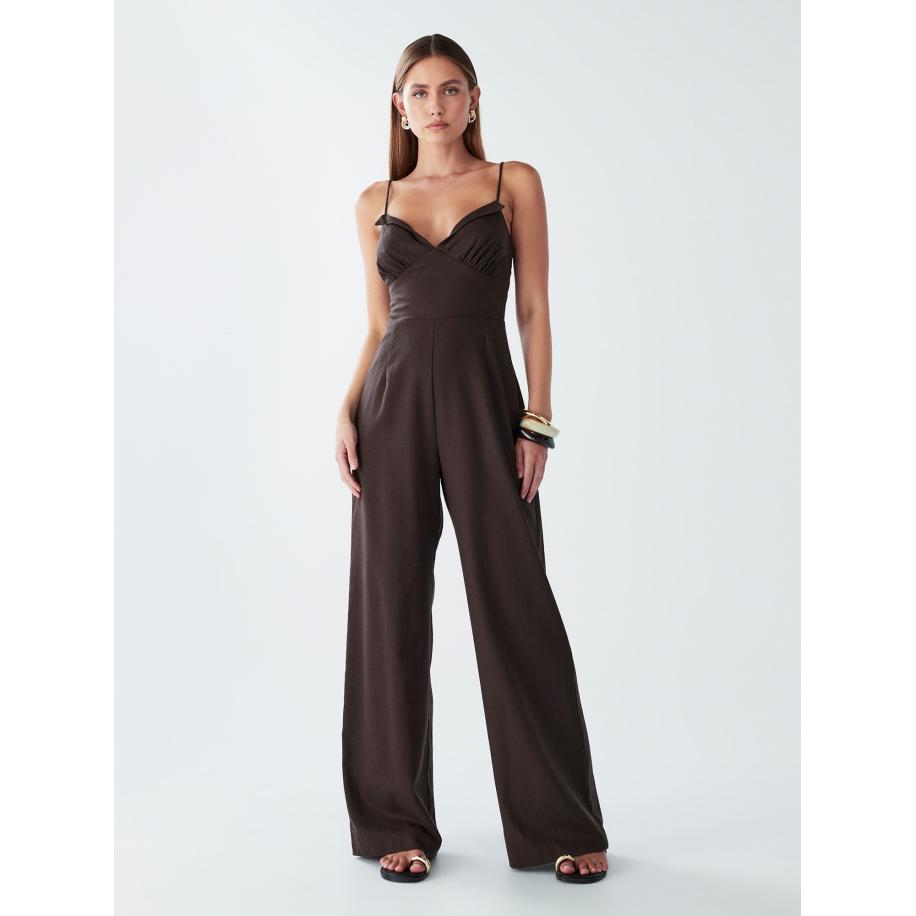 Willa Willa Jumpsuit Palms chocoladebruin -