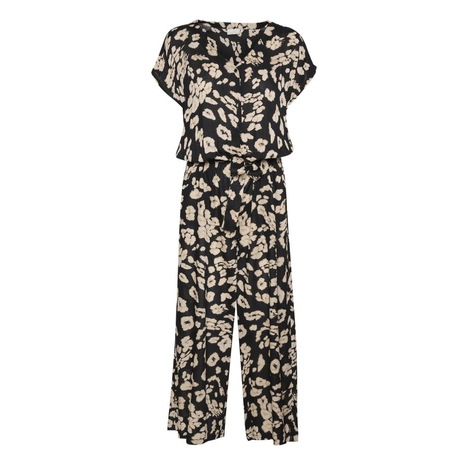 Kaffe Kaffe Jumpsuit Beathe beige gemêleerd / zwart -
