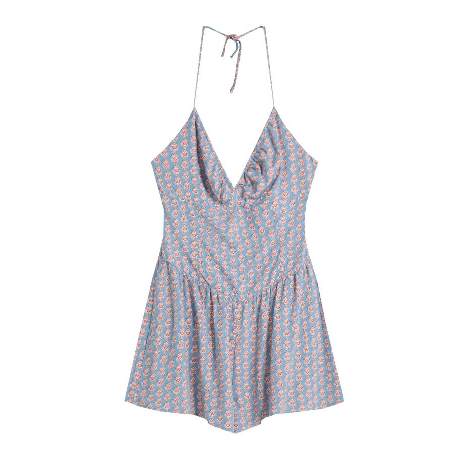 Bershka Bershka Jumpsuit beige / lichtblauw / donkerlila / oudroze -