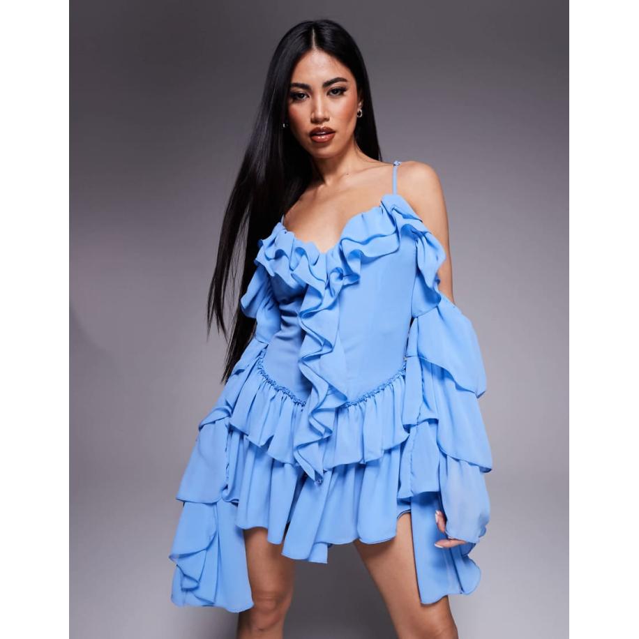 Wander Doll Kendall Playsuit met camibandjes, ruches en uitsnijding in babyblauw Blauw