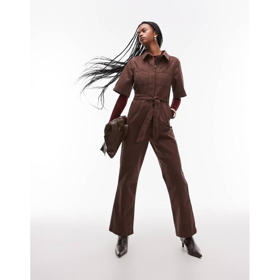 Topshop Jumpsuit met korte mouwen in brons-Bruin Bruin