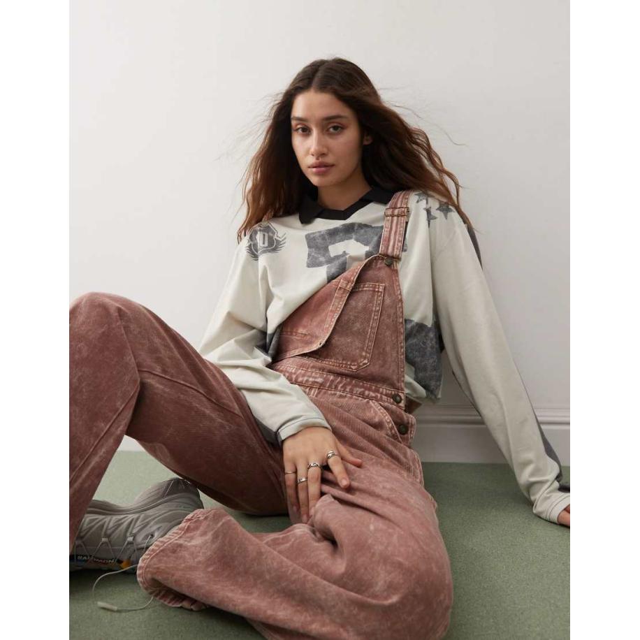 Deus Ex Machina X ASOS Exclusives Denim tuinbroek met dirty wash in roze-Blauw Blauw