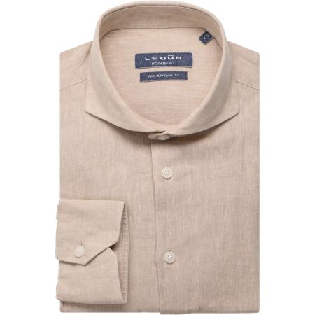 Ledȗb Linnen Overhemd lichtbruin, Effen