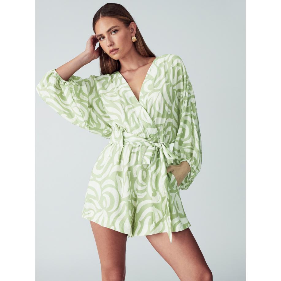 St MRLO St MRLO Jumpsuit Maya lichtgroen / wit -