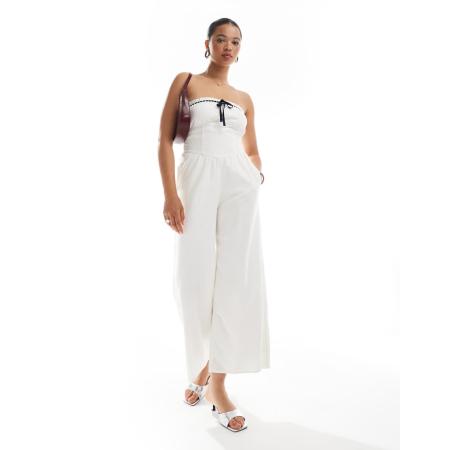 Hollister Strapless linnen jumpsuit met contrasterende biezen in wit