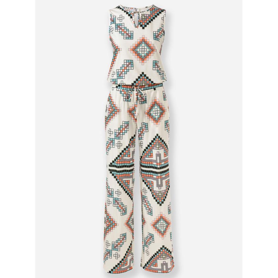 heine heine Jumpsuit crème / turquoise / oranje / zwart -