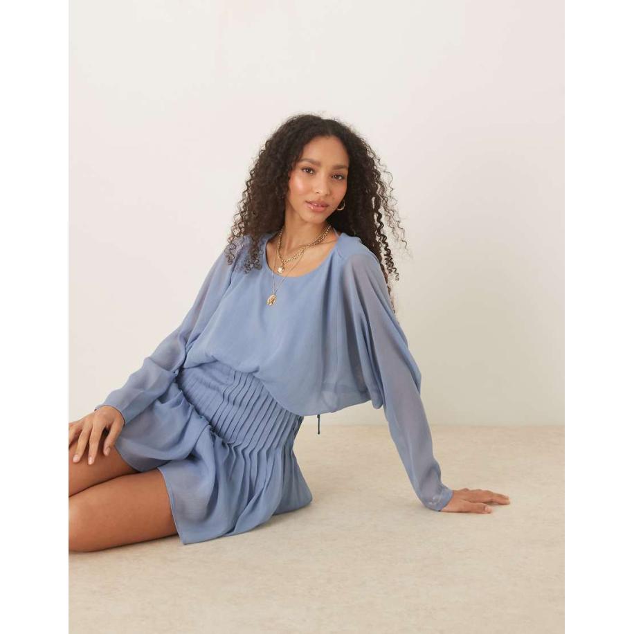 ASOS DESIGN Playsuit met geplooid lijfje en drapering op de rug in zachtblauw Blauw