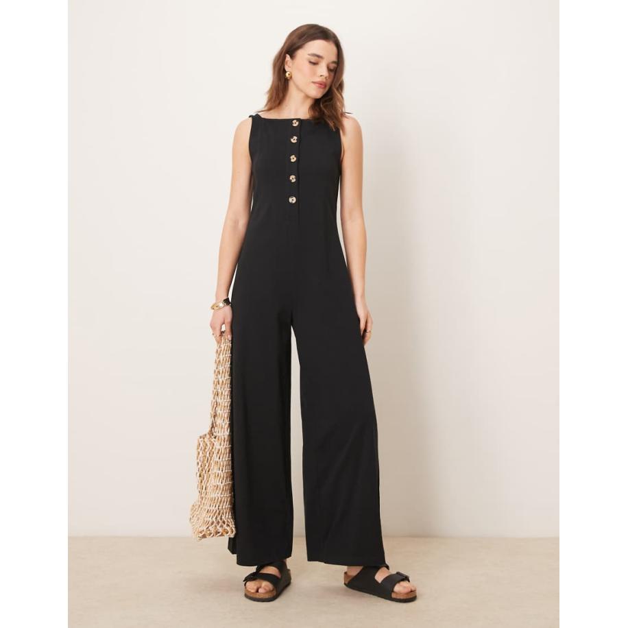 ASOS DESIGN Jumpsuit met knoopsluiting in zwart Zwart