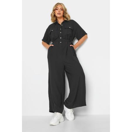 Yours Limited Collection Overall Met Korte Mouwen En Wijde Pijpen In Zwartsize 58-60