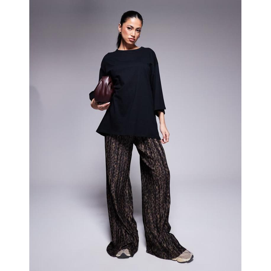 ASOS DESIGN 2 in 1-jumpsuit met T-shirt en broek van plissé in dierenprint-Veelkleurig Multicolor