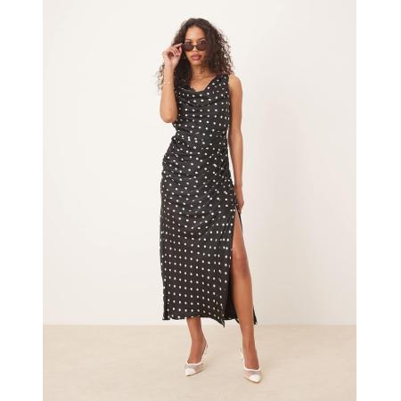 Abercrombie & Fitch Maxi-jurk met gedrapeerde halslijn en stippen in zwart
