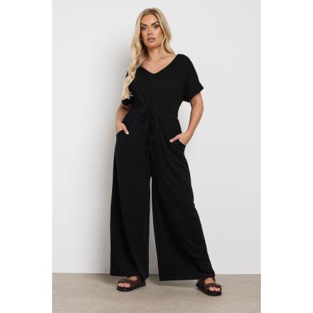 Yours Jumpsuit Met Korte Mouwen En Wijde Pijpen In Zwart Size 66-68