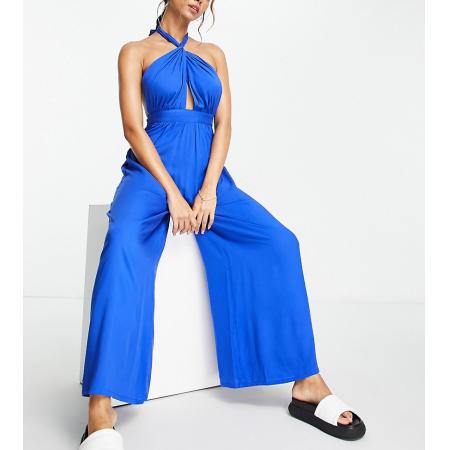 Esmee Exclusives Strandjumpsuit met gekruiste halternek in kobaltblauw