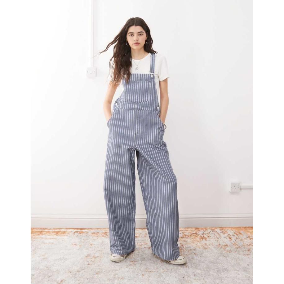 Reclaimed Vintage Tuinbroek in denim blauw met krijtstreep Blauw