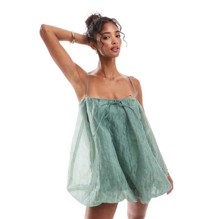 ASOS DESIGN Playsuit met vierkante hals en pofrok in mintgroen Groen