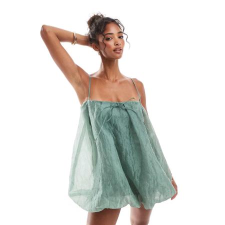 ASOS DESIGN Playsuit met vierkante hals en pofrok in mintgroen