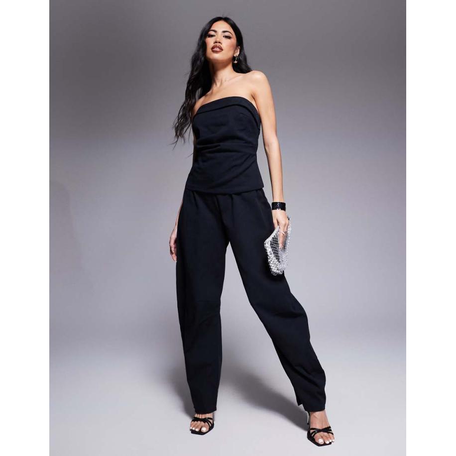 ASOS DESIGN Bandeau-jumpsuit met wijde ronde pijpen in zwart Zwart