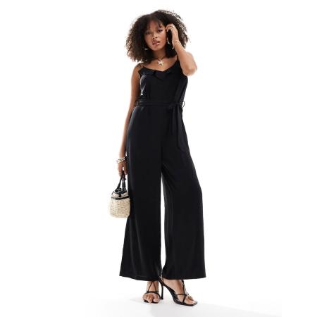 ONLY Jumpsuit met gestrikte taille en ruches in zwart