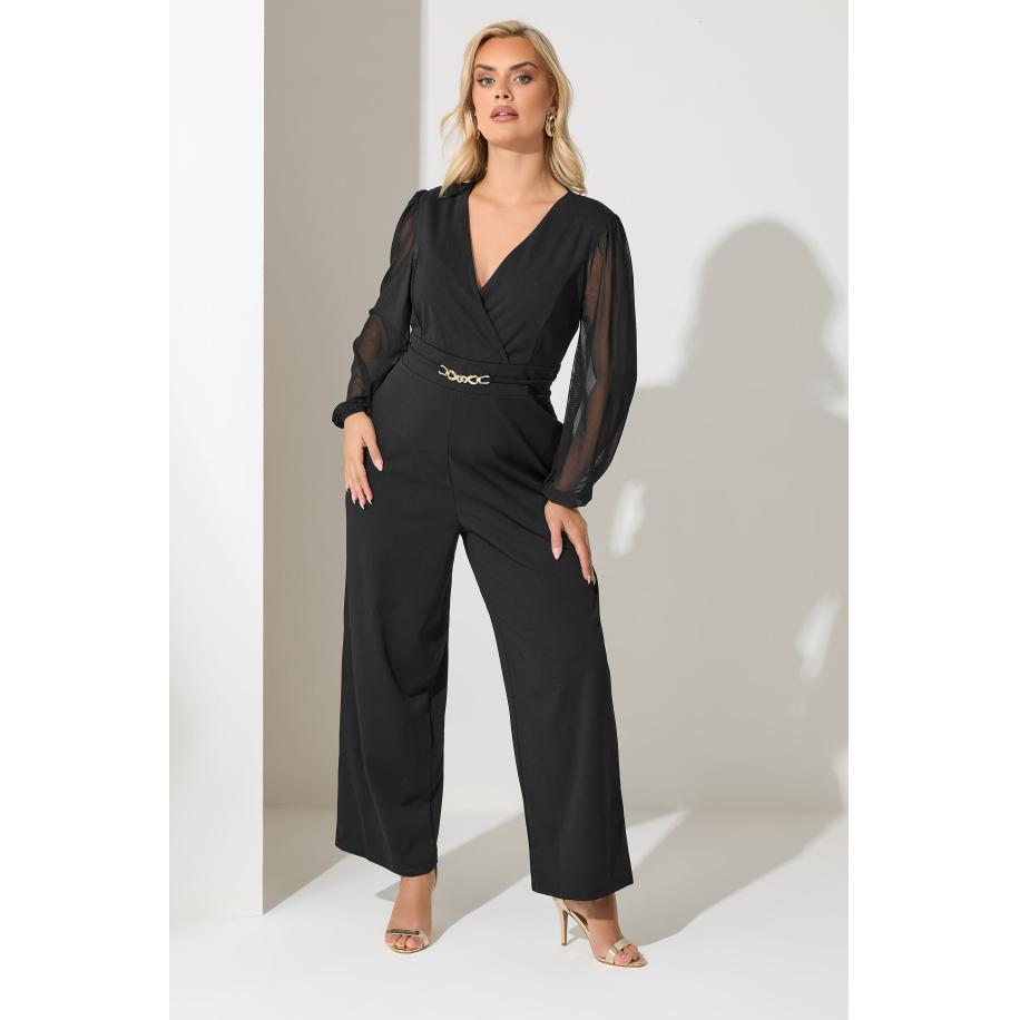 Yours London Plus Size Black Buckle Detail Jumpsuit Size 54-56 Zwart