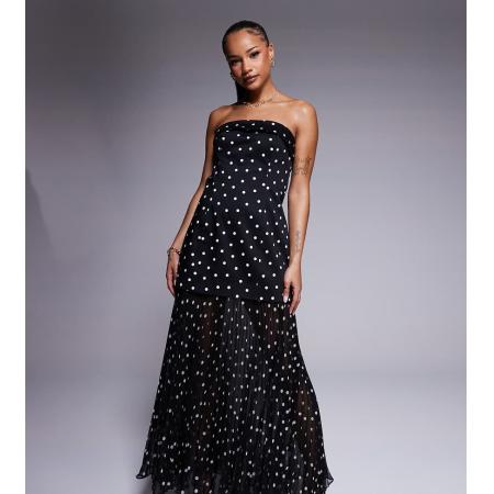 Forever New Petite Geplooide doorschijnende midaxi jurk in zwart met stippen