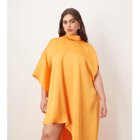 ARRANGE Curve Hoogsluitende mini-jurk met capemouwen en asymmetrische zoom in oranje