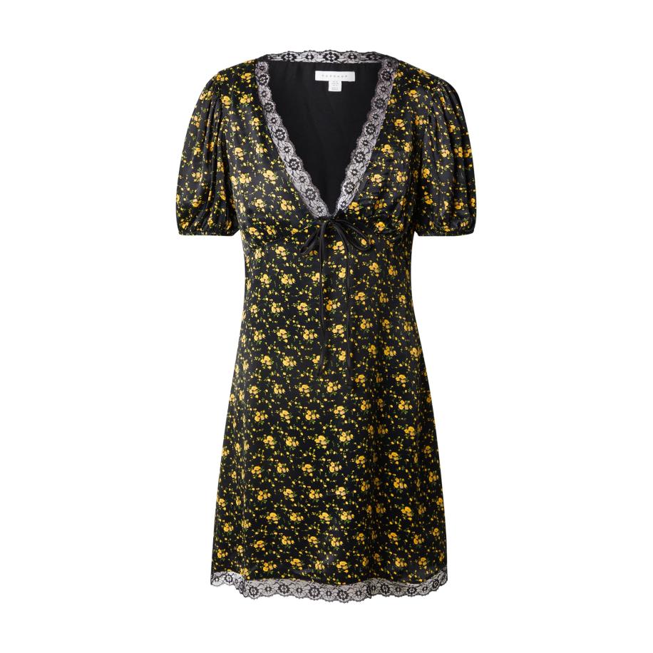 TOPSHOP Jurk geel / groen / zwart Zwart