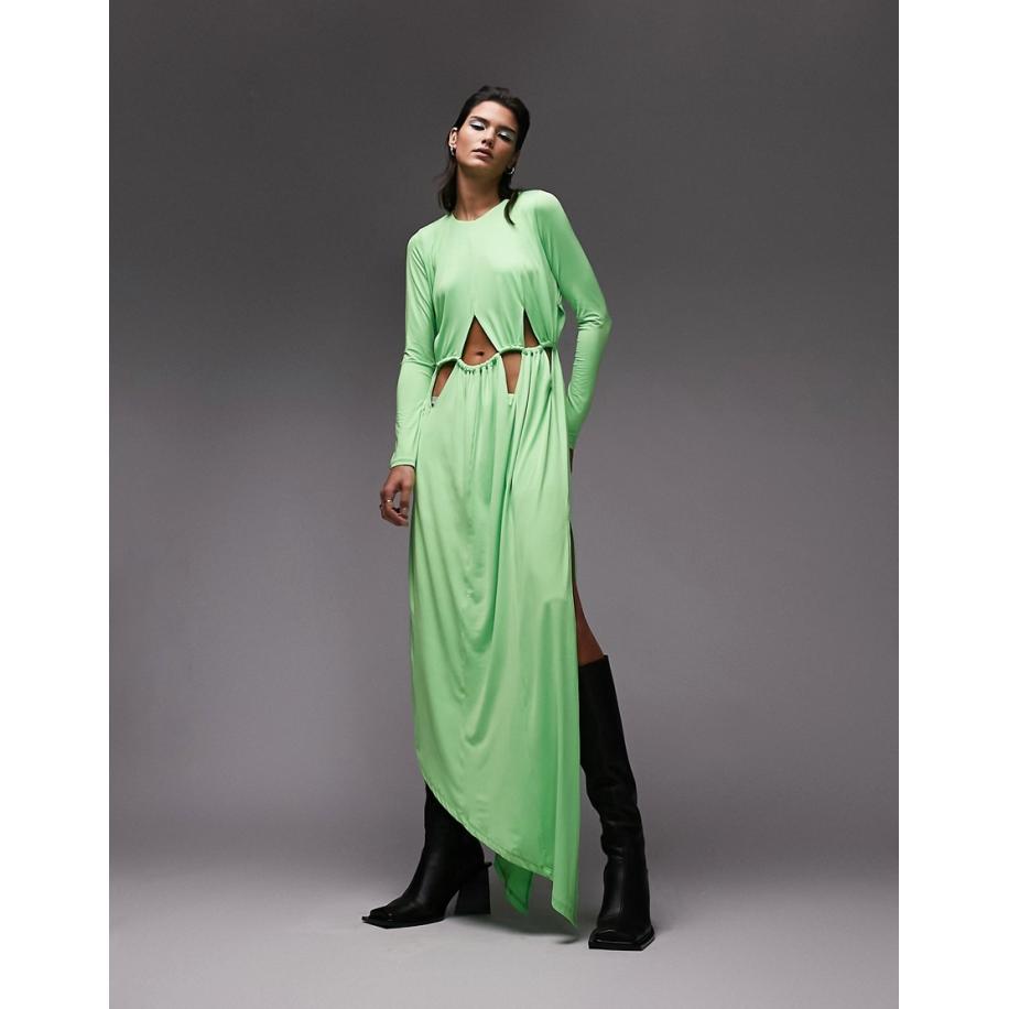 Topshop Premium Limited Edition Asymmetrische jurk met uitsnijdingen in groen Groen