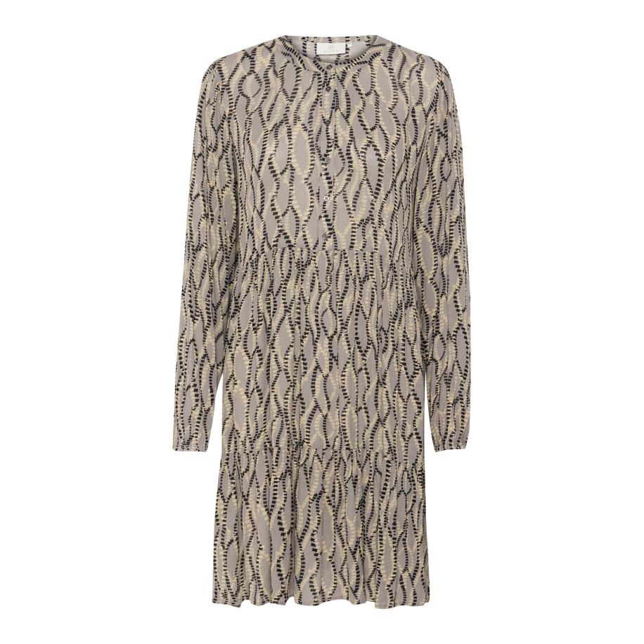 Kaffe Blousejurk KA Evity lichtgeel / lichtgrijs / zwart Grijs