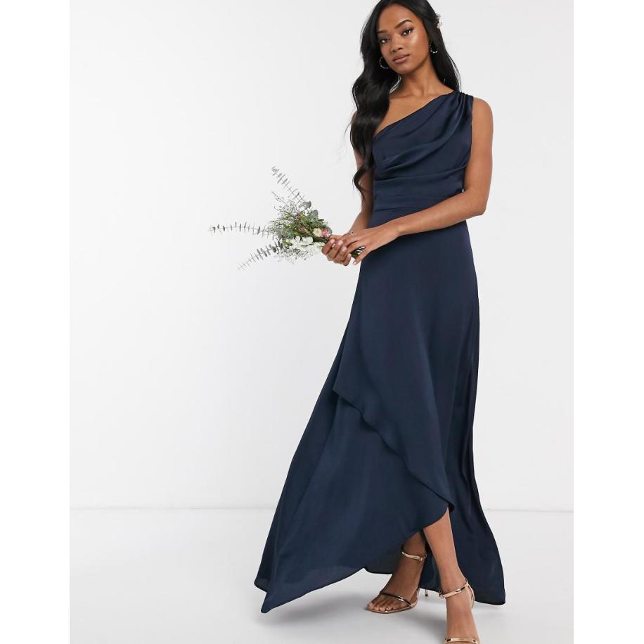 TFNC Lange jurk voor bruidsmeisjes met een blote schouder in marineblauw-Grijs Grijs