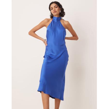 Pretty Lavish Raleigh Satijnen midaxi jurk met gedrapeerde achterkant in blauw