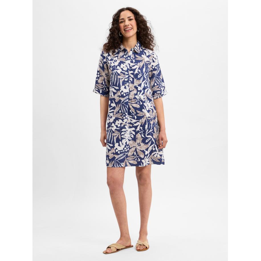 Marie Lund Marie Lund Zomerjurk beige / donkerblauw / wit -