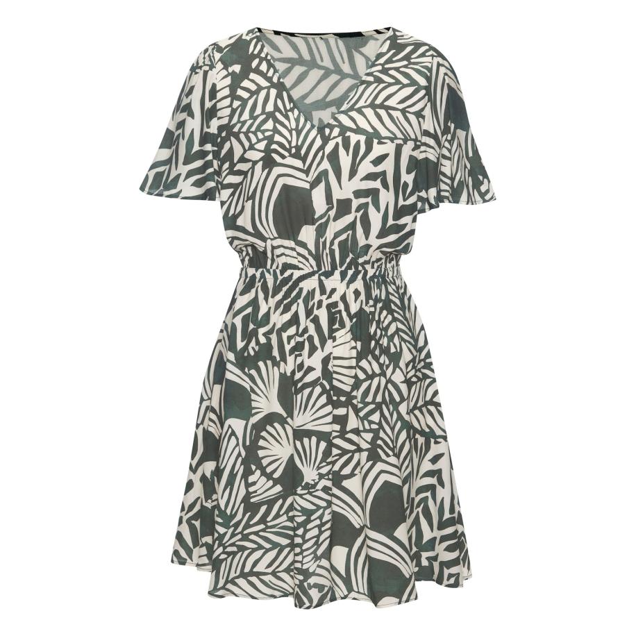 Lascana LASCANA Zomerjurk donkergroen / wit -
