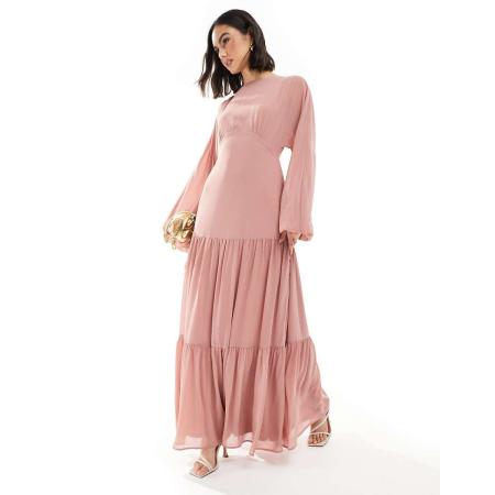 TFNC Bruidsmeisjes Maxi-jurk van chiffon met rok met stroken in oudroze