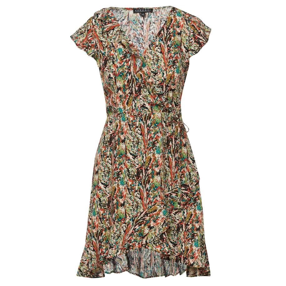 KOROSHI Zomerjurk groen / rood / zwart / wit Multicolor