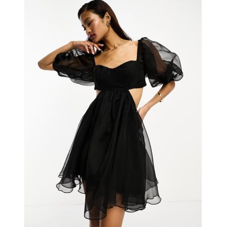 Lace & Beads Mini-jurk van organza in zwart