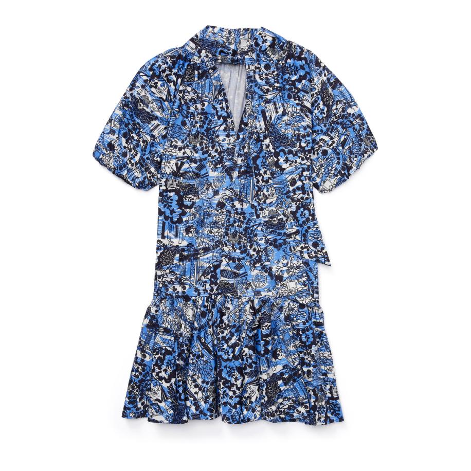 Kate Spade Kate Spade Jurk Scenic Stroll Tie-Back Dress blauw / zwart / wit -