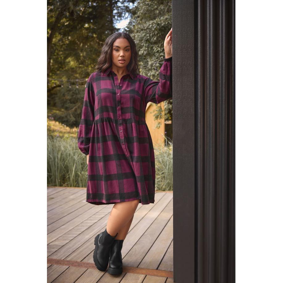 Yours Curve Bordeauxrode Geruite Overhemdjurk Size 54-56 Rood